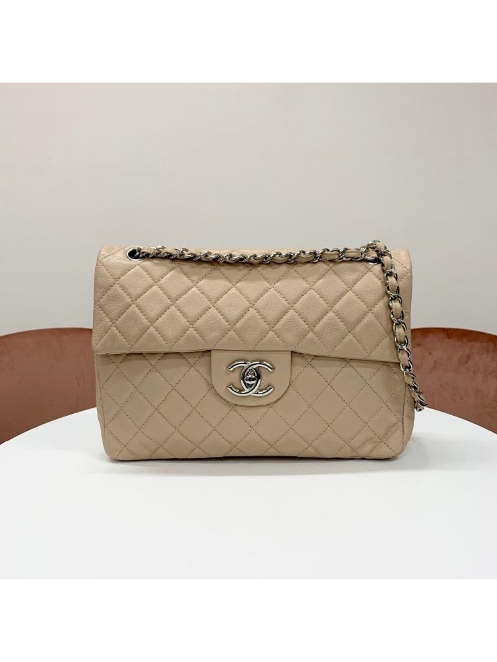 Chanel Big Quilted Caviar Leather CC Logo Shoulder